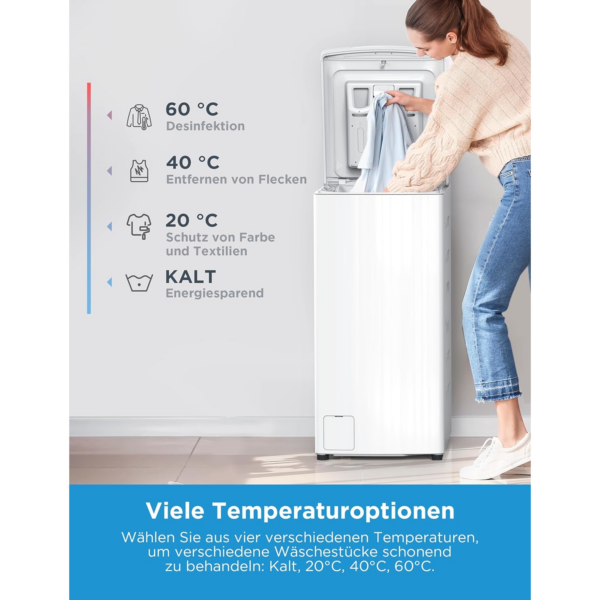 Πλυντήριο ρούχων Midea Top Loader MF10ET60B / 6 kg / A / 1200 rpm / BLDC Inverter Mortor / Λειτουργία ατμού / SoftOpener/XL Door Opener/Short 15 '& 45' / Πολλαπλές επιλογές θερμοκρασίας / AquaStop, Λευκό