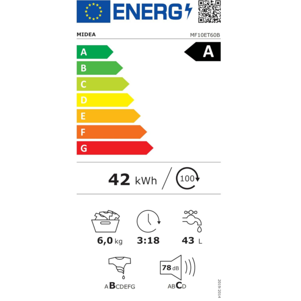 Πλυντήριο ρούχων Midea Top Loader MF10ET60B / 6 kg / A / 1200 rpm / BLDC Inverter Mortor / Λειτουργία ατμού / SoftOpener/XL Door Opener/Short 15 '& 45' / Πολλαπλές επιλογές θερμοκρασίας / AquaStop, Λευκό