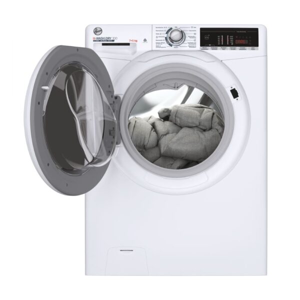 Hoover H3DO4755T2/1-48 Πλυντήριο-Στεγνωτήριο 7/5 kg, 1400 RPM, Κατηγορία συνδυασμένου κύκλου E, προηγμένο τηλεχειριστήριο και πρόσθετο περιεχόμενο (Wi-Fi + BLE), Λευκό, Π x Β x Υ (cm) 60x54x85