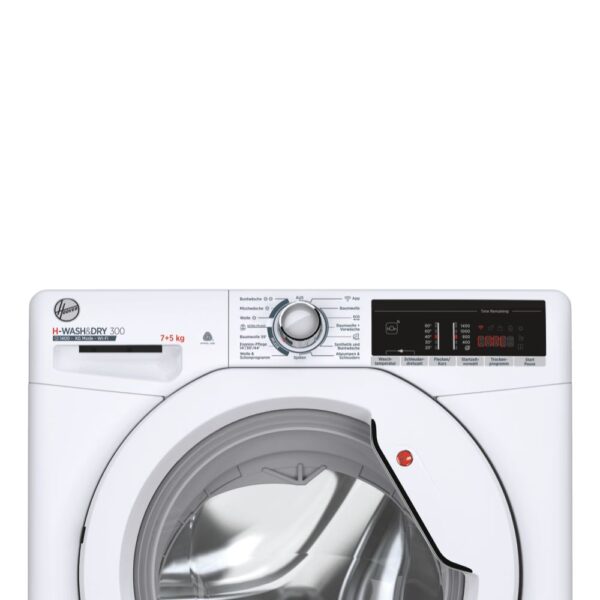 Hoover H3DO4755T2/1-48 Πλυντήριο-Στεγνωτήριο 7/5 kg, 1400 RPM, Κατηγορία συνδυασμένου κύκλου E, προηγμένο τηλεχειριστήριο και πρόσθετο περιεχόμενο (Wi-Fi + BLE), Λευκό, Π x Β x Υ (cm) 60x54x85