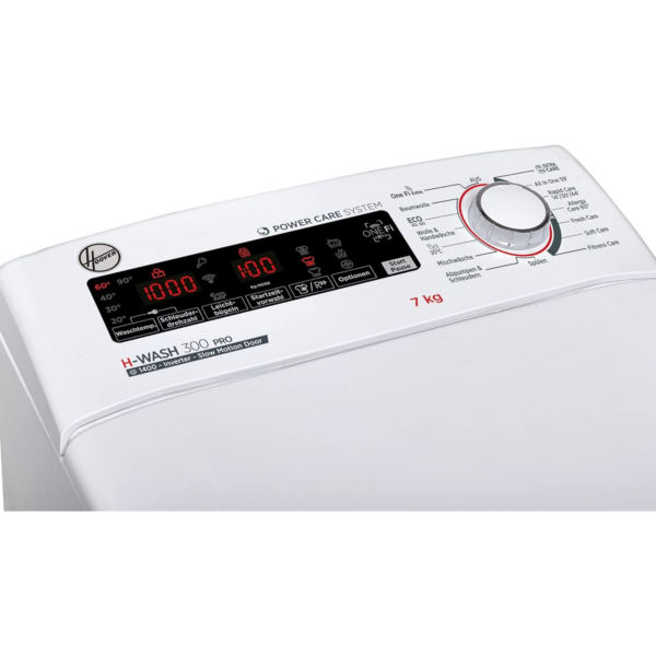 Hoover H-WASH 300 H3TFMQ47TAMCE-84 Πλυντήριο ρούχων Top Loader / 7 kg / 1400 rpm / BPM κινητήρας μετατροπέα / Power Care System / Πρόγραμμα All in One / Μηχανισμός ανοίγματος σε αργή κίνηση / Γερμανικός πίνακας ελέγχου