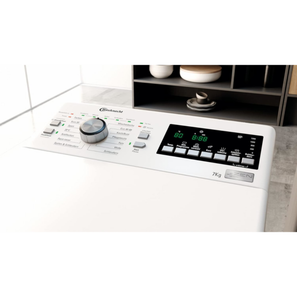 Πλυντήριο ρούχων Bauknecht WMT Pro Eco 6ZB Top-Loading / 6 kg / 1200 rpm / Πρόγραμμα κατά των λεκέδων / FreshFinish / Τεχνολογία ZEN / Καθυστερημένη εκκίνηση / Μαλακό άνοιγμα / Κοντό 30 ίντσες / 15° Πράσινο & Καθαρό