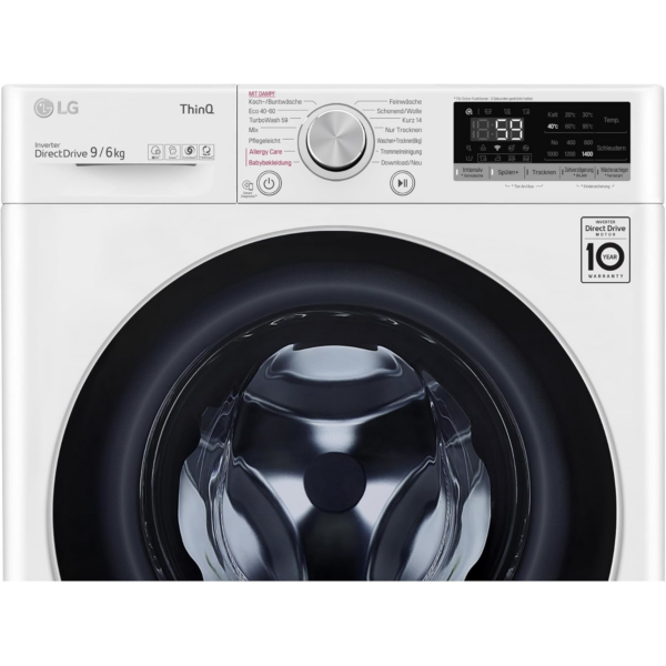LG V5WD96H1 Class E μπροστινό πλυντήριο στεγνωτήριο 9-6kg Wi-Fi AI Direct Drive Deep Steam TurboWash Μεγάλης χωρητικότητας Tempered Glass Εξωτερική πόρτα 62 x 60 x 85 cm - Λευκό