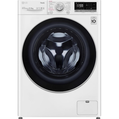 LG V5WD96H1 Class E μπροστινό πλυντήριο στεγνωτήριο 9-6kg Wi-Fi AI Direct Drive Deep Steam TurboWash Μεγάλης χωρητικότητας Tempered Glass Εξωτερική πόρτα 62 x 60 x 85 cm - Λευκό