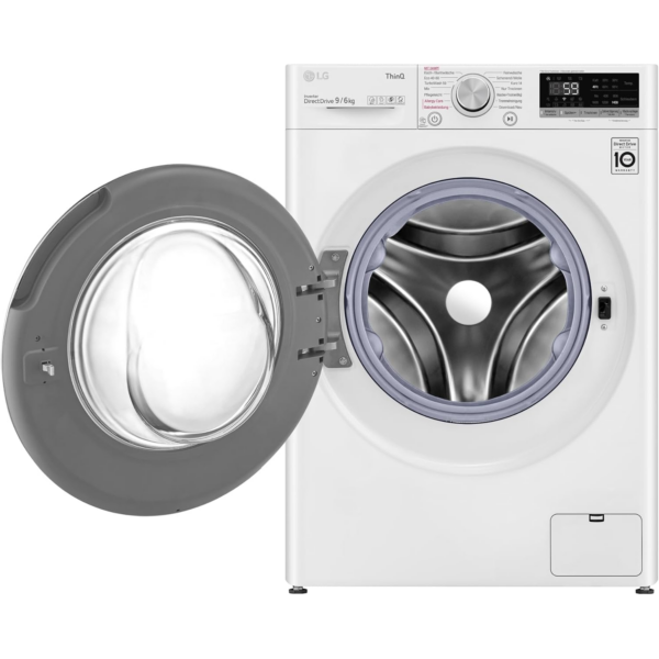 LG V5WD96H1 Class E μπροστινό πλυντήριο στεγνωτήριο 9-6kg Wi-Fi AI Direct Drive Deep Steam TurboWash Μεγάλης χωρητικότητας Tempered Glass Εξωτερική πόρτα 62 x 60 x 85 cm - Λευκό
