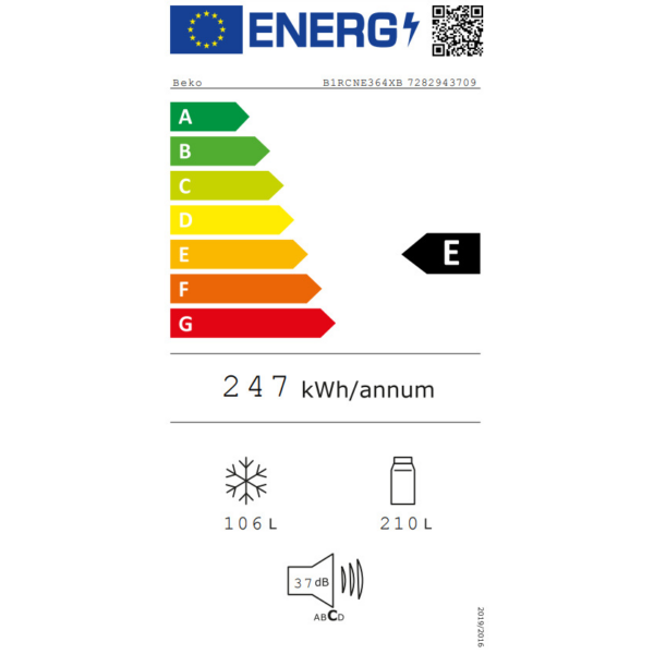 Beko Ψυγειοκαταψύκτης 316lt NoFrost Υ186.5xΠ59.5xΒ66.3εκ. Inox B1RCNE364XB