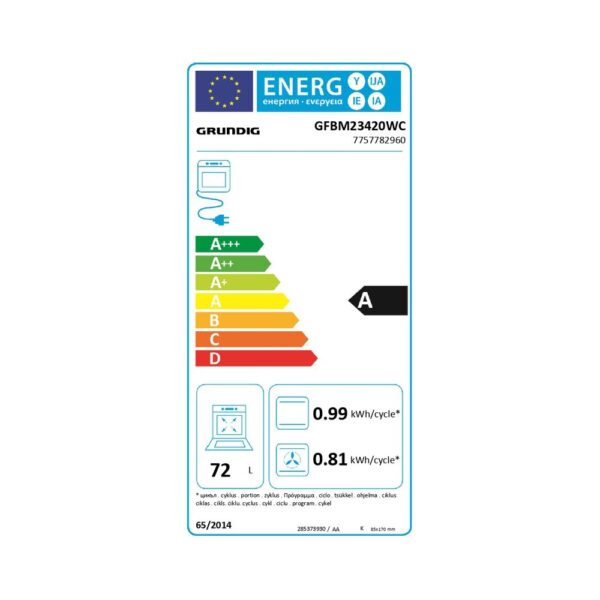 Κουζίνα Grundig GFBM23420WC με Κεραμικές Εστίες 72lt Λευκή