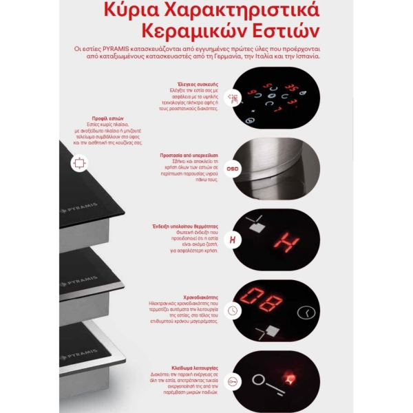 Κεραμική Εστία Pyramis PHC61410IFB με Πλαίσιο Αυτόνομη με Λειτουργία Κλειδώματος