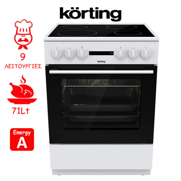 Κουζίνα Korting KEC6A40WG με Κεραμικές Εστίες 71lt Λευκή