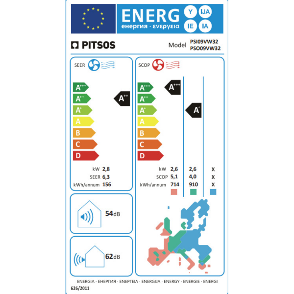 Pitsos Nefeli Standard PSI09VW32 Κλιματιστικό Inverter 9000 BTU A++/A+ με Ιονιστή και WiFi