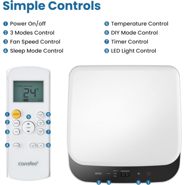 Φορητό Κλιματιστικό Comfee MPPH-09CRN7 9.000 BTU, 2,6 kW, Ψύξη, Αερισμός & Αφύγρανση, με Σωλήνα Εξαγωγής [Ενεργειακή Κλάση A]