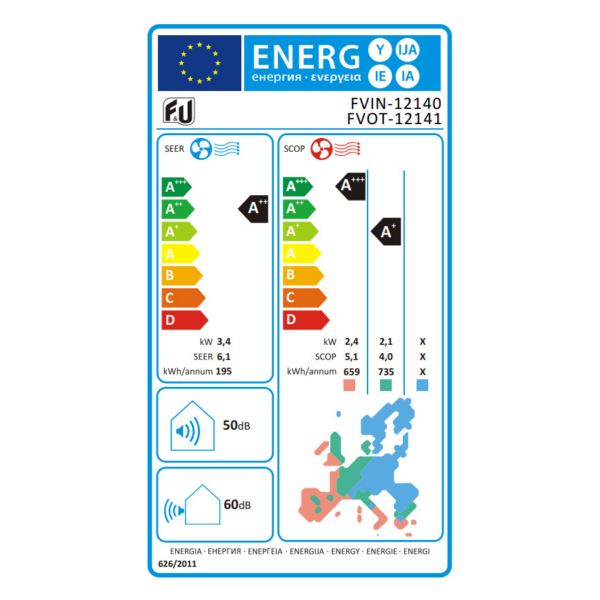 F&U Κλιματιστικό Inverter 12000 BTU A++/A+ με WiFi FVIN-12140/FVOT-12141
