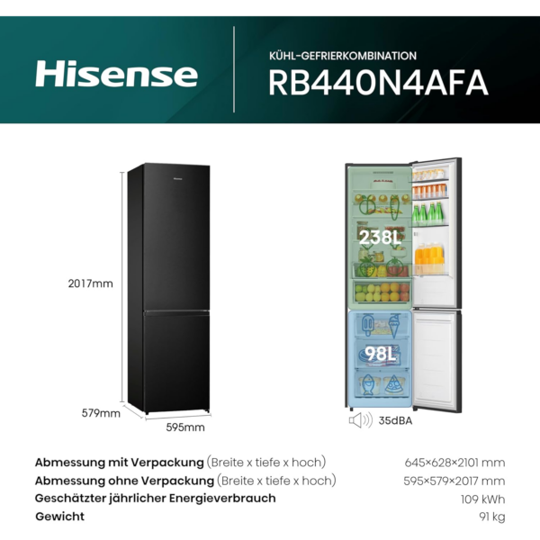 Ψυγειοκαταψύκτης Hisense RB440N4AFA NoFrost Φωτισμός LED Μαύρο