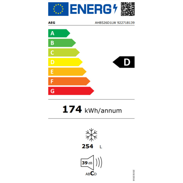 Καταψύκτης Μπαούλο 254lt AEG AHB526D1LW Λευκό