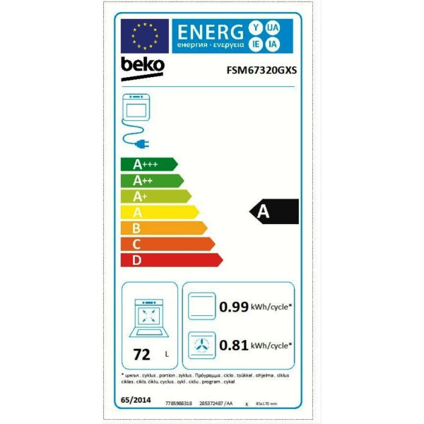 Κουζίνα Beko FSM67320GXS 72lt με Κεραμικές Εστίες, Inox