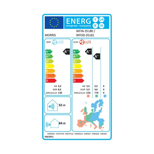 Morris Κλιματιστικό Inverter WFIN-35180 Terra 12000BTU A+++/A++ με Ιονιστή και WiFi