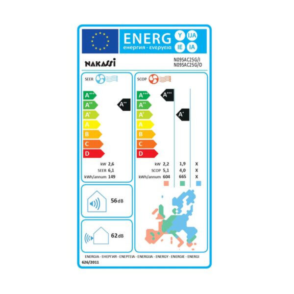 Nakassi Κλιματιστικό 9.000BTU Klima N09SAC25G Inverter A++/A+++ με Ιονιστή & WiFi
