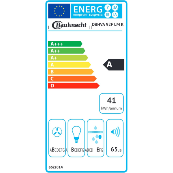 Απορροφητήρας Bauknecht DBHVA 92F LM K χωρίς κεφαλή / 90 cm/ Κλάση ενεργειακής απόδοσης A