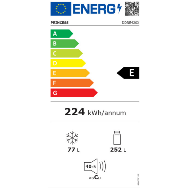 Ψυγείο PRINCESS DDNE420W Δίπορτο 329lt Total NoFrost Λευκό