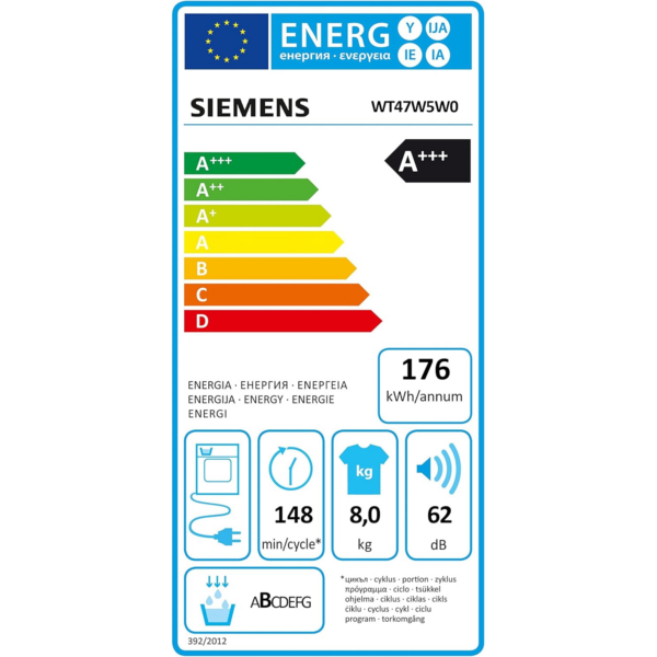 Στεγνωτήριο Siemens WT47W5W0 iQ700 / A +++ / 8 kg με τεχνολογία autoDry ελεγχόμενη από αισθητήρα