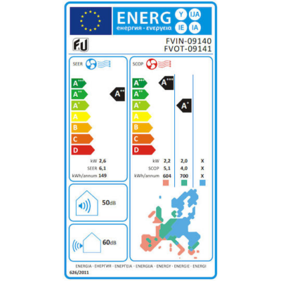 F&U Κλιματιστικό Inverter 9000 BTU A++/A+ με WiFi FVIN-09140/FVOT-09141