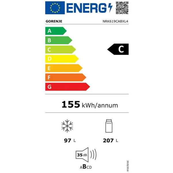 Ψυγειοκαταψύκτης Gorenje NRK619CABXL4 NoFrostPlus,χωρητικότητα 304 l, Μαύρο