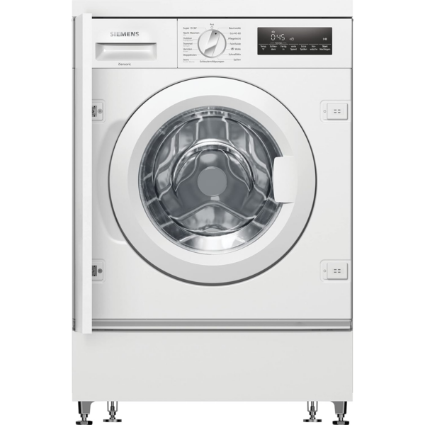 Εντοιχιζόμενο πλυντήριο ρούχων Siemens WI14W443 iQ700, με μπροστινή φόρτωση και χωρητικότητα 8 kg.