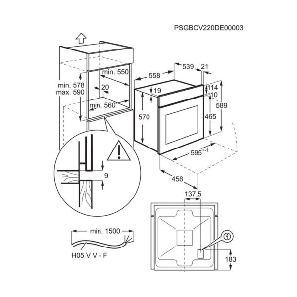 Εντοιχιζόμενος φούρνος Zanussi ZOHEE2K2 άνω Πάγκου 65lt Π59.4εκ. Μαύρος