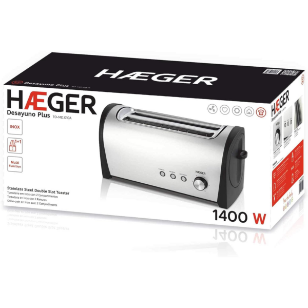 Φρυγανιέρα 2 Θέσεων (για 4 φέτες) Haeger Desayuno Plus TO-14D.010A Inox 1400W