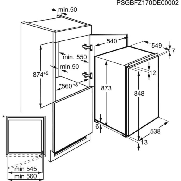 Εντοιχιζόμενος καταψύκτης 880 mm / 98 L/Πόρτα ανάκλησης A++, AEG ABB688E1LS