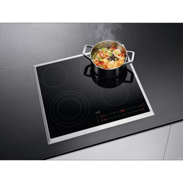 Αυτόνομη γυάλινη κεραμική εστία AEG HRB64479XB / 60 cm / Πλαίσιο από ανοξείδωτο ατσάλι