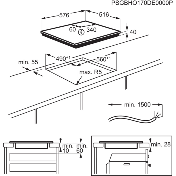 Αυτόνομη γυάλινη κεραμική εστία AEG HRB64479XB / 60 cm / Πλαίσιο από ανοξείδωτο ατσάλι