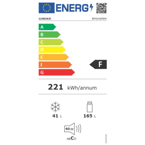 GORENJE Ψυγείο Δίπορτο 206lt Υ143.4xΠ55xΒ54.2εκ. Λευκό RF4141PW4
