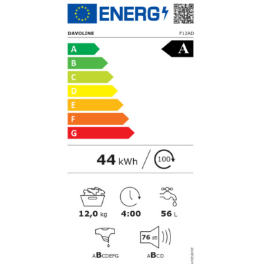 Πλυντήριο Ρούχων Εμπρόσθιας Φόρτωσης Davoline Inverter F12AD 12kg με Τεχνολογία Ατμού 1400 Στροφών